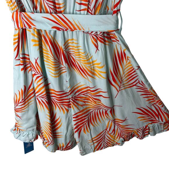 Cupshe Teal Orange Tropical Flutter Sleeve Romper Large New - Picture 4 of 14